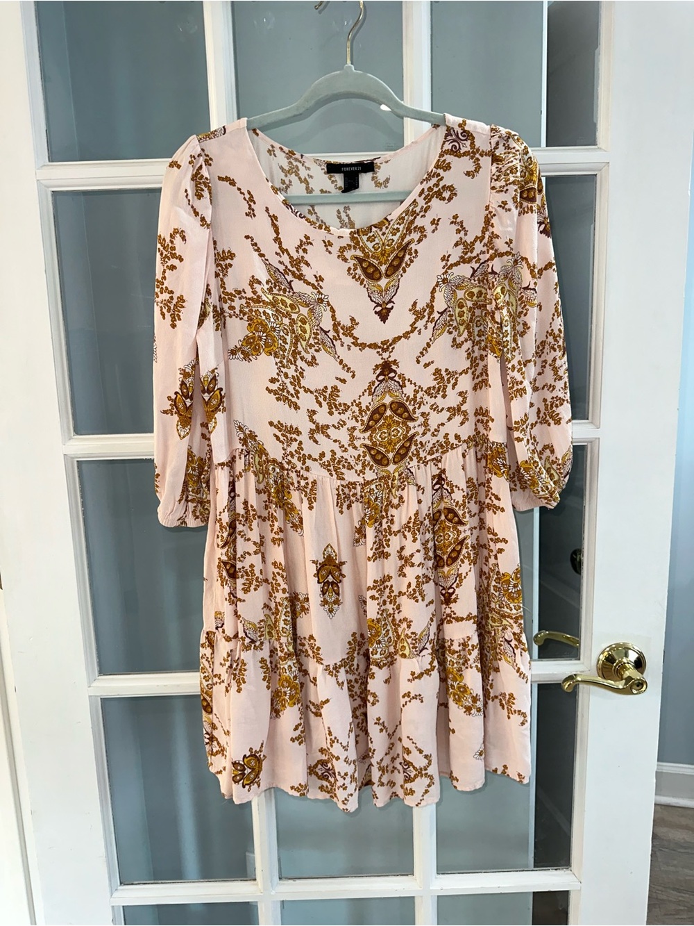 Forever 21 Mini Dress Prairie Cottage core Peasant Floral Fairy Pleated Size M